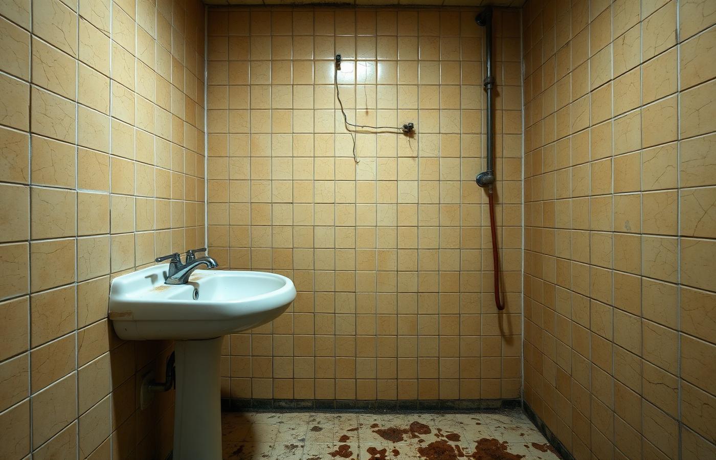 Vecchio bagno con impianto deteriorato prima dell'intervento